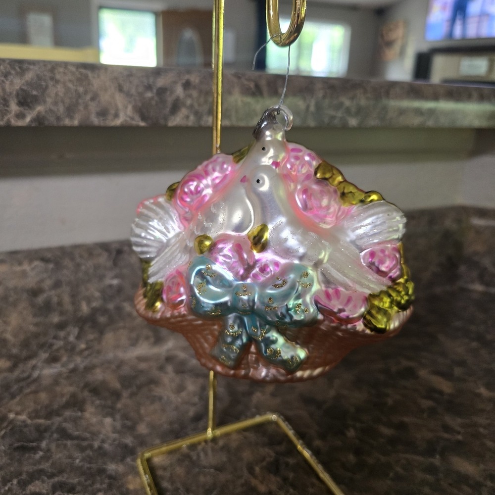 Love‎ Birds Vintage Christmas Ornament Blown Glass Love Doves Rare Retro...